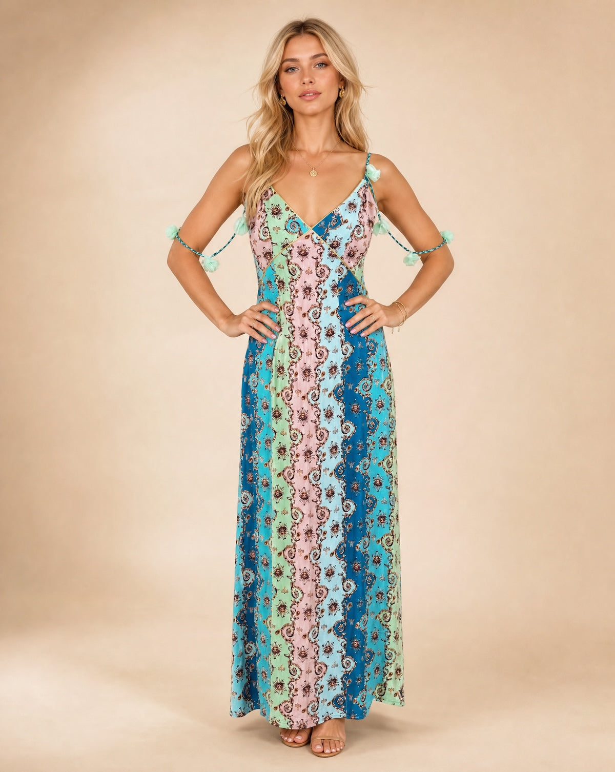 Green Printed A-Line Maxi Dress  Wedding Guest | Sandhya Garg