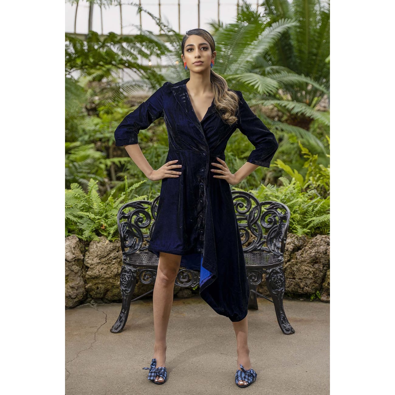 Margarita Navy Blue Velvet Jacket Dress Sandhya Garg Margarita Navy Blue Velvet Jacket Dress Sandhya Garg