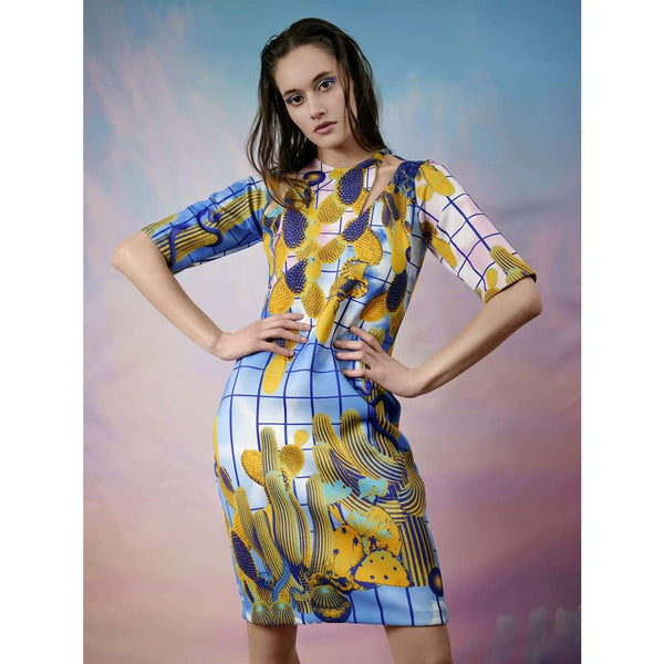 Pink bodycon dress with long sleeves