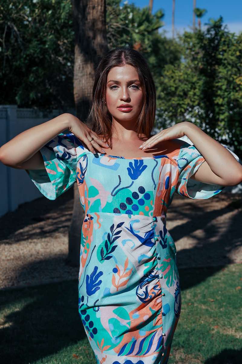 Printed Midi Dress for women | Green dress | Wrap Style  Sandhya Garg