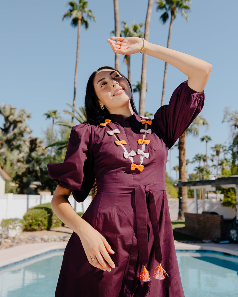 Burgundy dress with sleeves