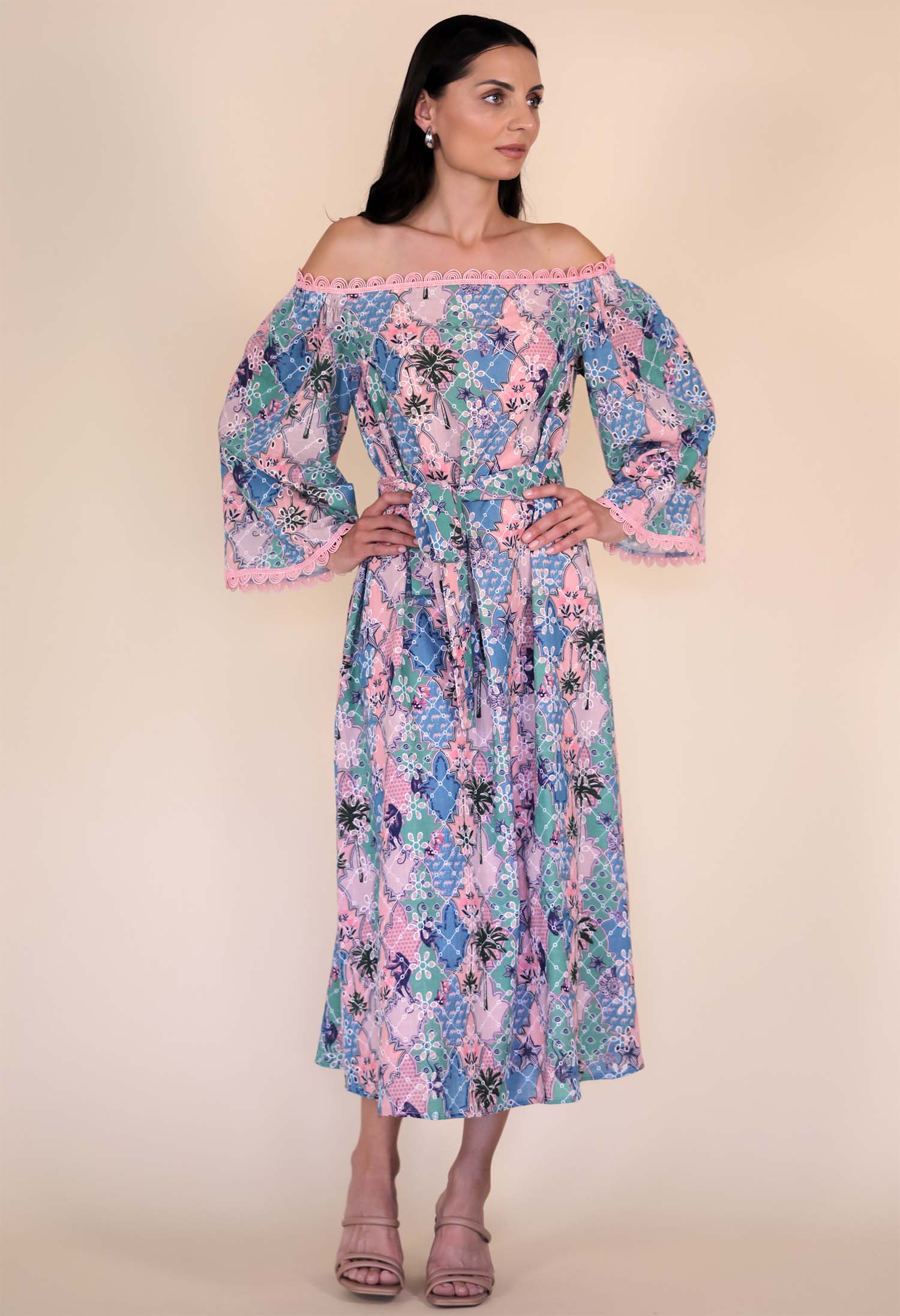 Rabat Off Shoulder Dress Moroccan print maxi