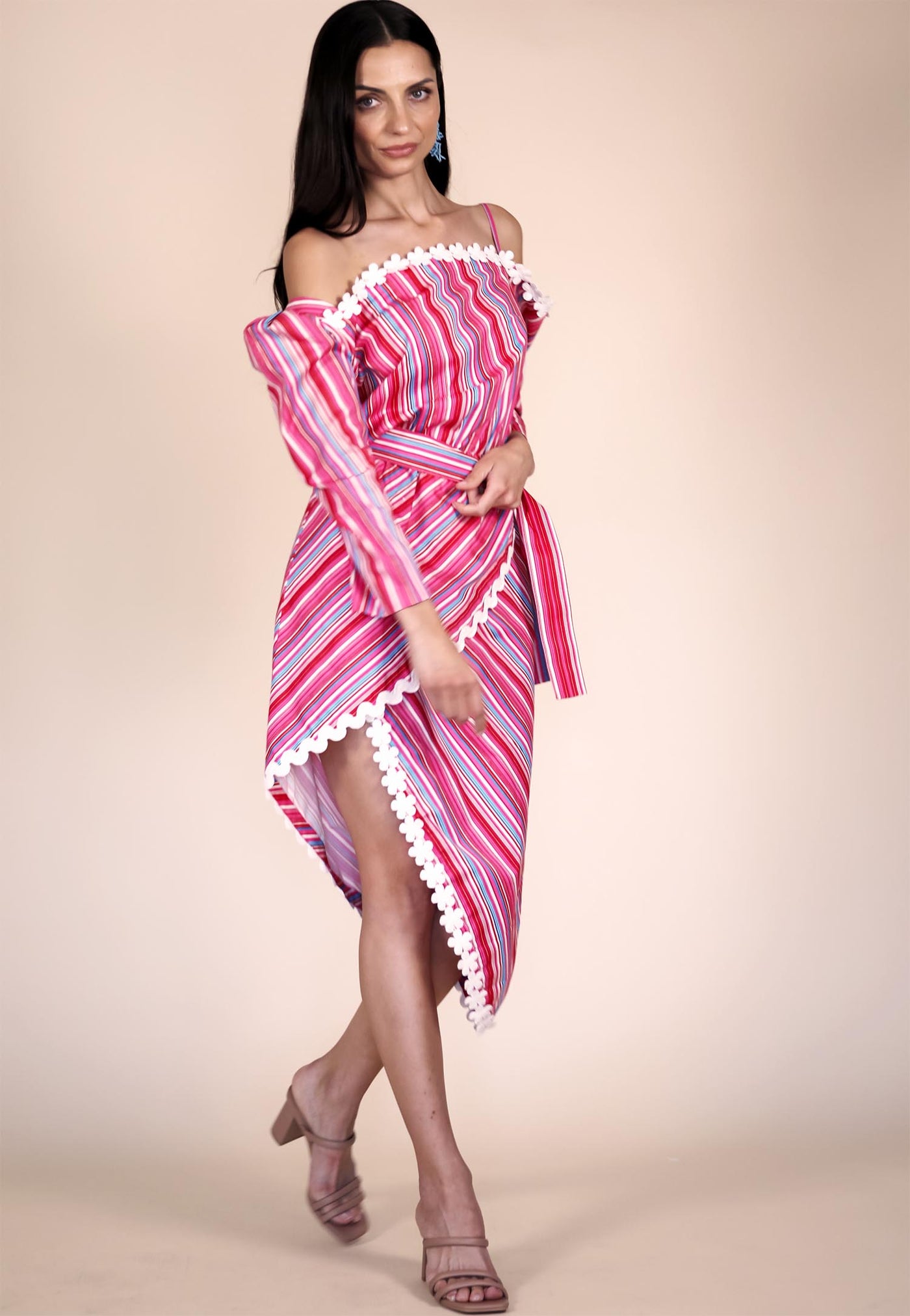 long sleeve pink midi dress