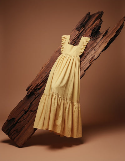 Yellow Square-Neck Poplin Fit & Flare Maxi Dress