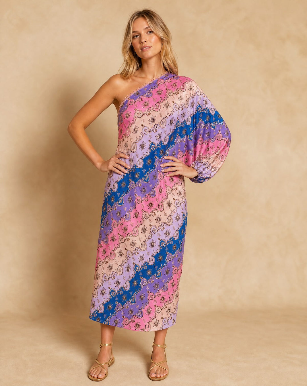 one shoulder maxi dress pattern Pink One-Shoulder – Wedding Guest miami resortwear 60 1/2 Fabric Self What to Wear to Style:EM01583BD