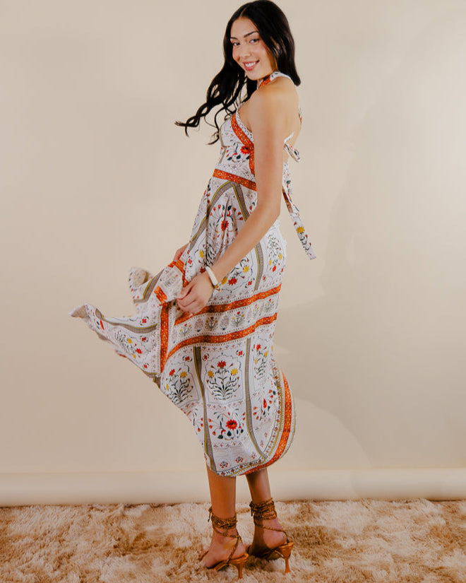 Orange Halter Maxi Dress for women | Fit and Flared | Sandhya Garg Orange Halter Maxi Dress for women | Fit and Flared | Sandhya Garg