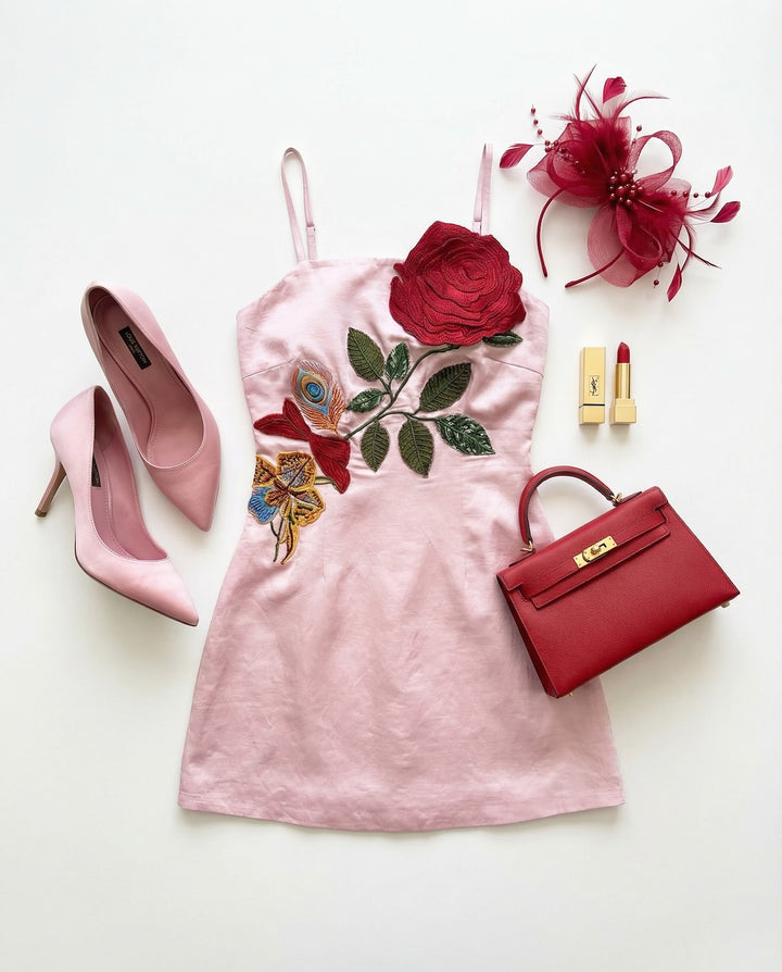 pink floral embroidered dress A Work Of Art Magenta Pink Floral Embroidered Mini Dress