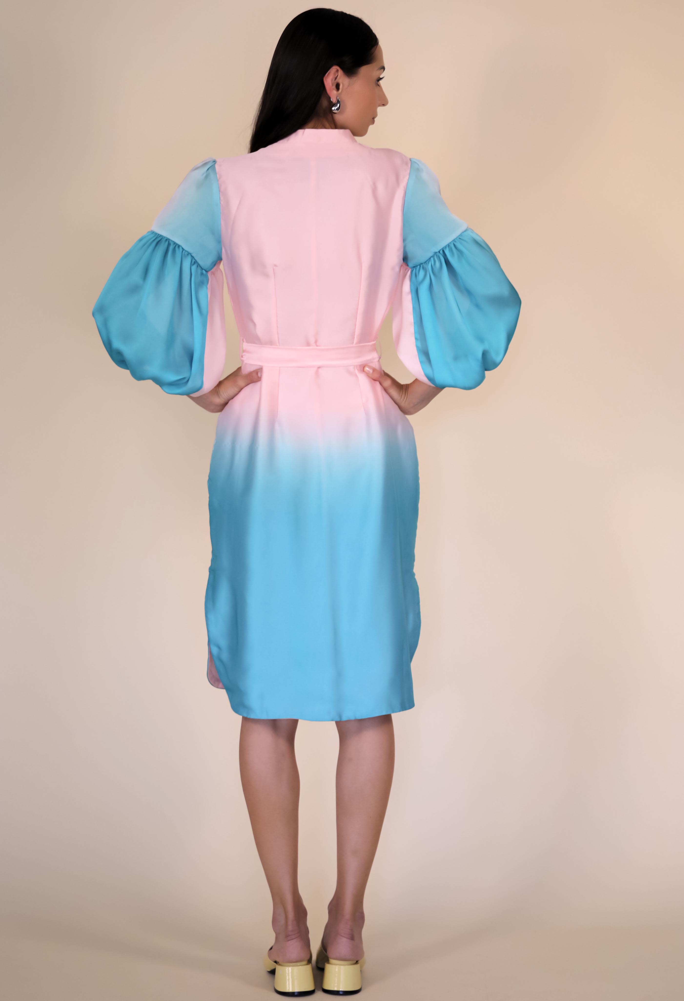 Tangier Pink Blue Ombre Midi Dress | Sandhya Garg Tangier Pink Blue Ombre Midi Dress | Sandhya Garg