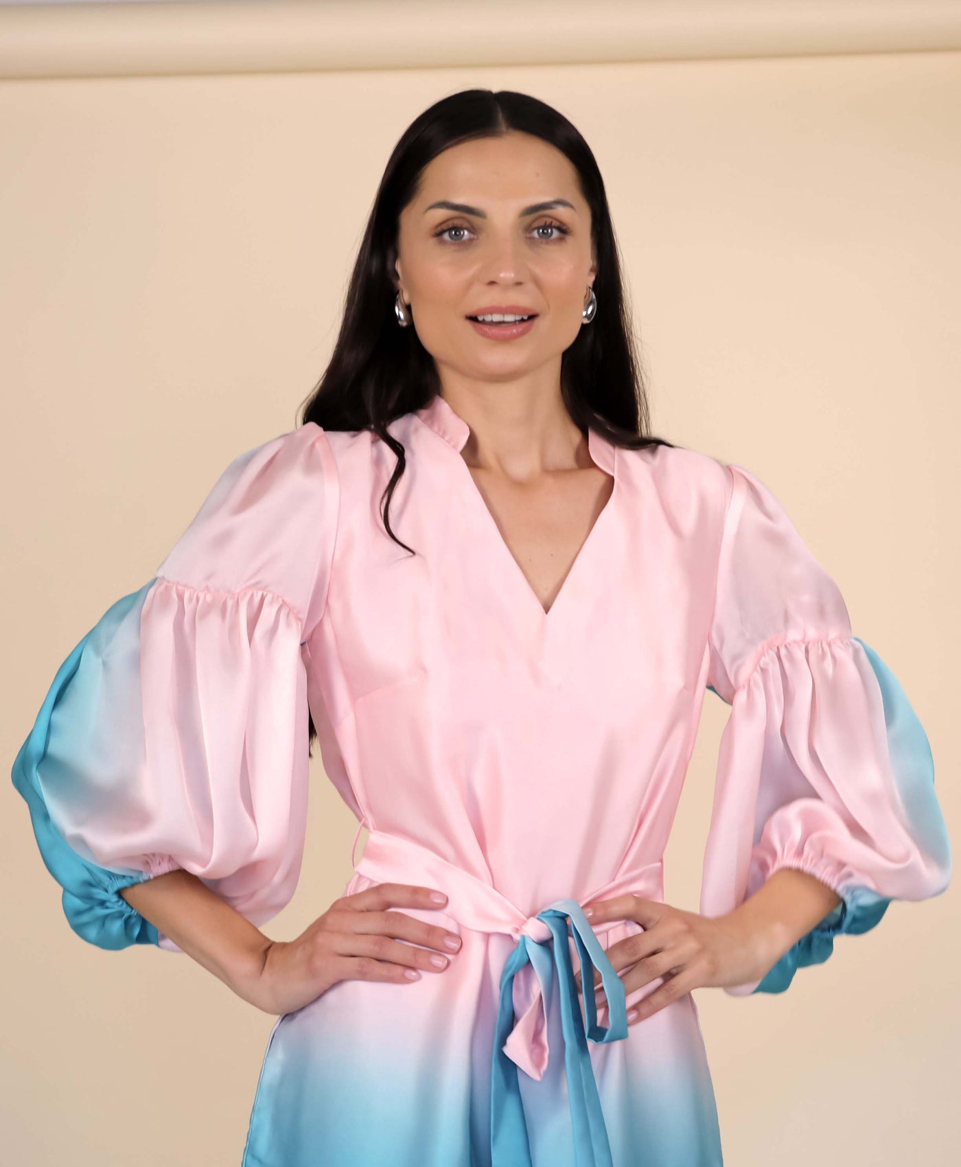 Tangier Pink Blue Ombre Midi Dress