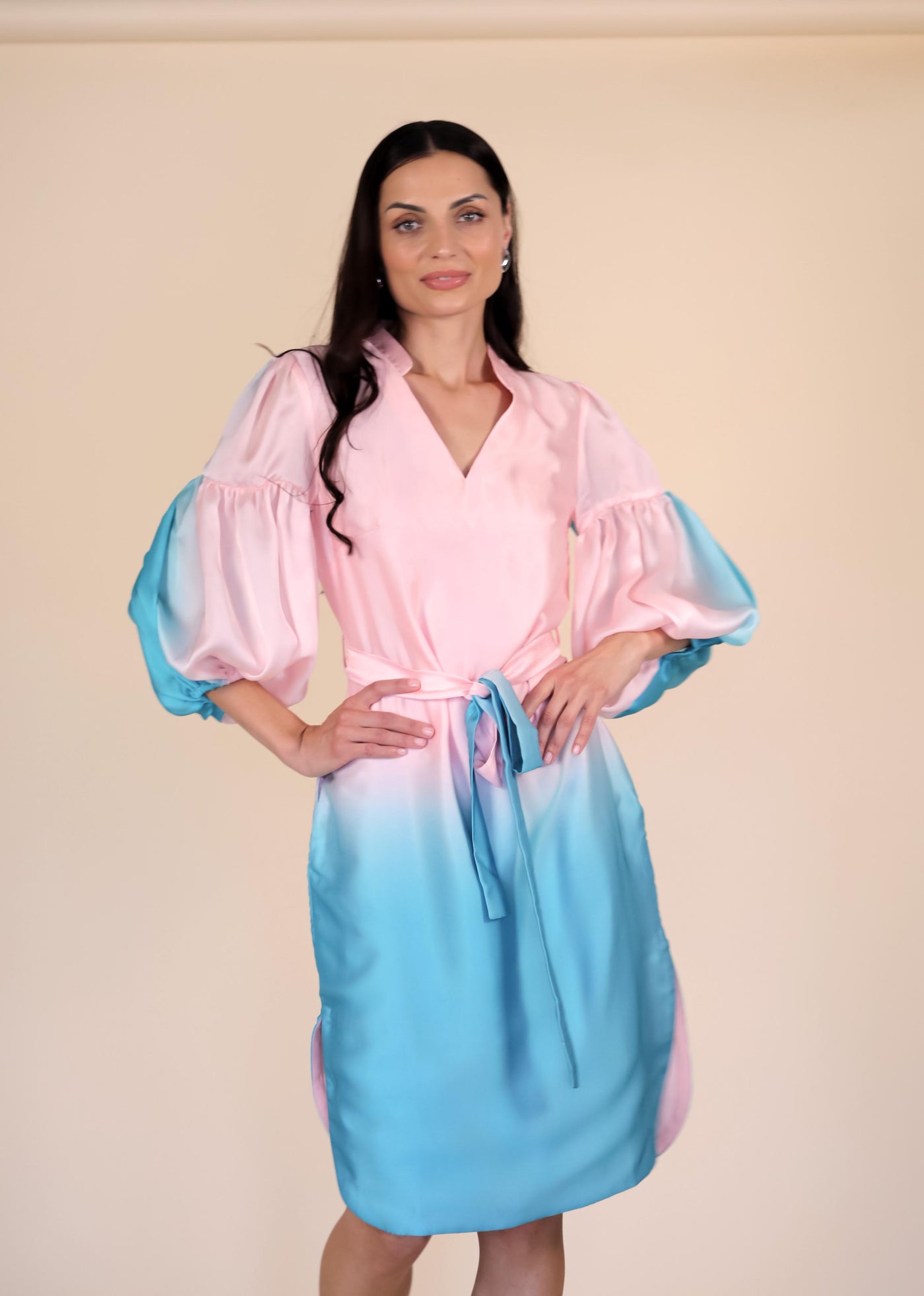 Tangier Pink Blue Ombre Midi Dress Tangier Pink Blue Ombre Midi Dress