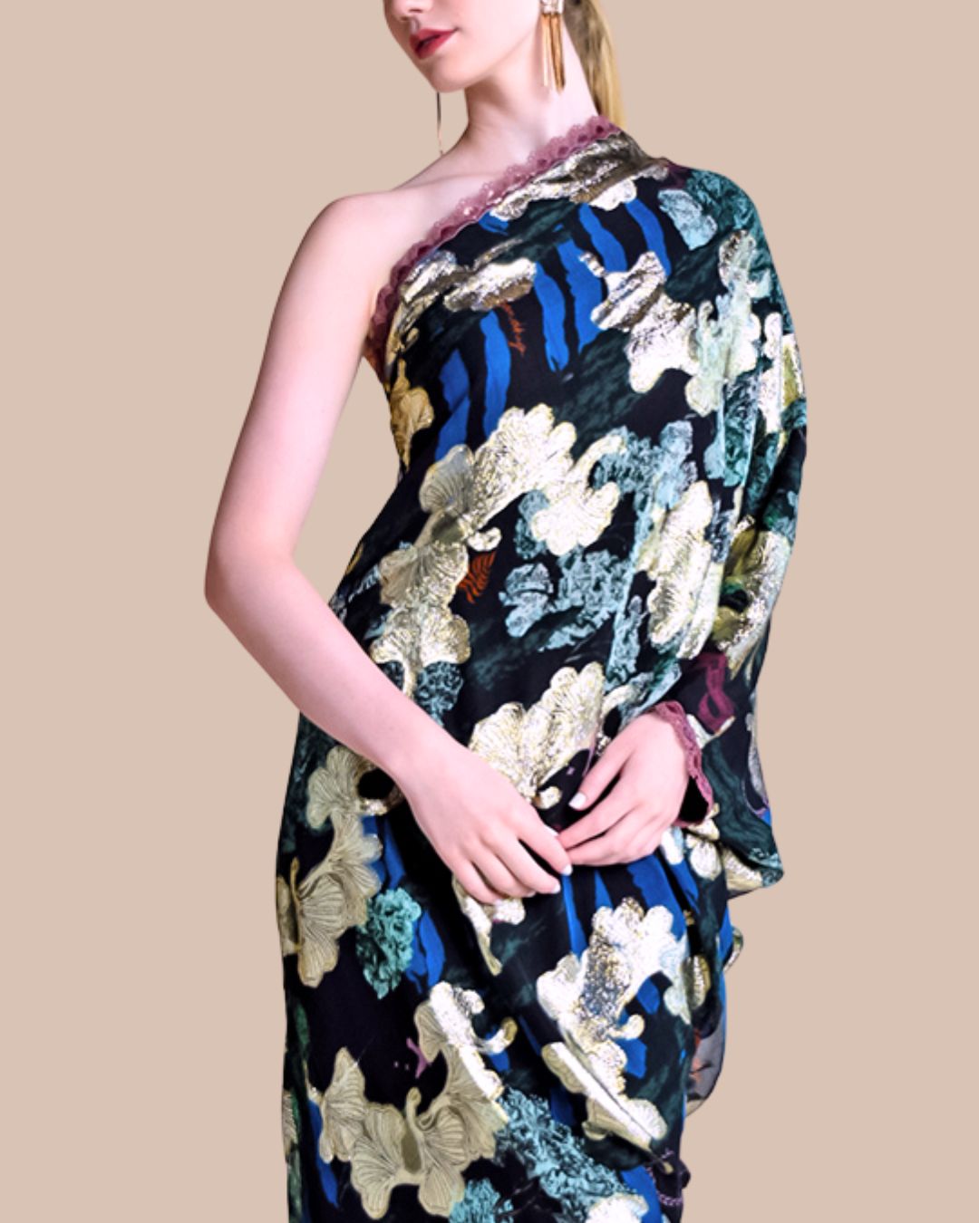 Black & Gold One Shoulder Maxi Dress | Formal | Sandhya Garg Black & Gold One Shoulder Maxi Dress | Formal | Sandhya Garg