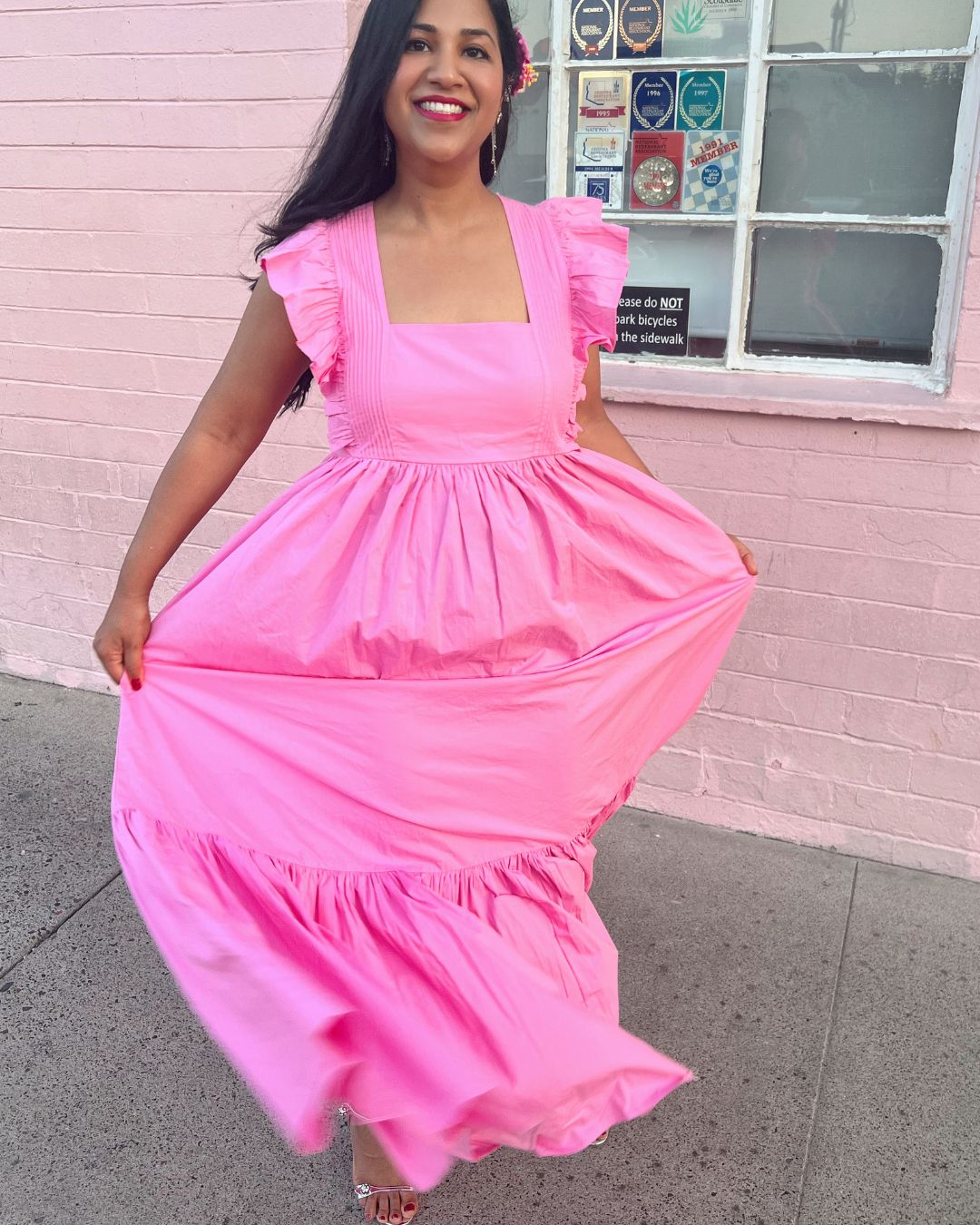 Pink Cotton Maxi Dress | Square-Neck Fit & Flare