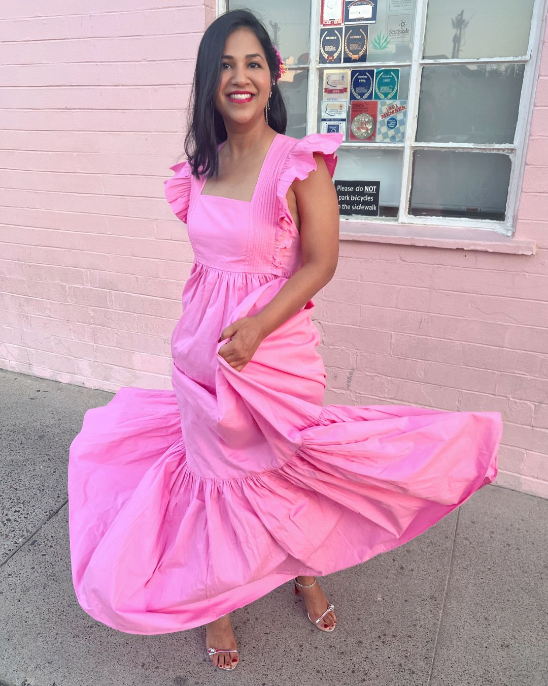 Pink Cotton Maxi Dress | Square-Neck Fit & Flare