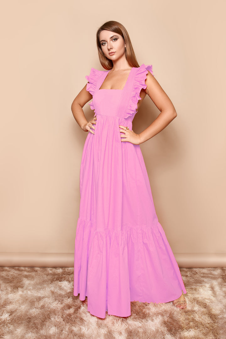 Pink Maxi Dress | Square-Neck Poplin Fit & Flare Maxi Dress Sandhya Garg Pink Maxi Dress | Square-Neck Poplin Fit & Flare Maxi Dress Sandhya Garg