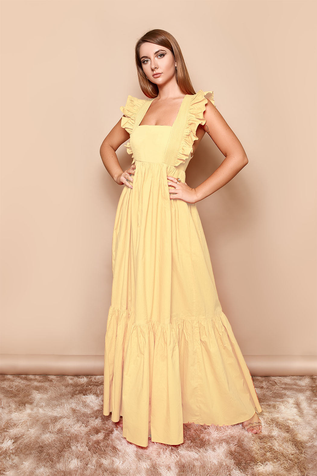 Yellow Cotton Maxi Dress | Fit & Flare Summer Wedding Guest