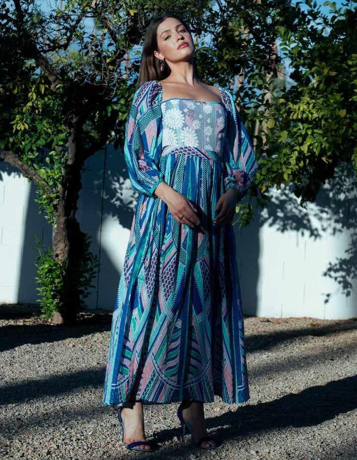 Green Maxi Dress | Geometric print | Womens fashion by Sandhya Garg Green Maxi Dress | Geometric print | Womens fashion by Sandhya Garg