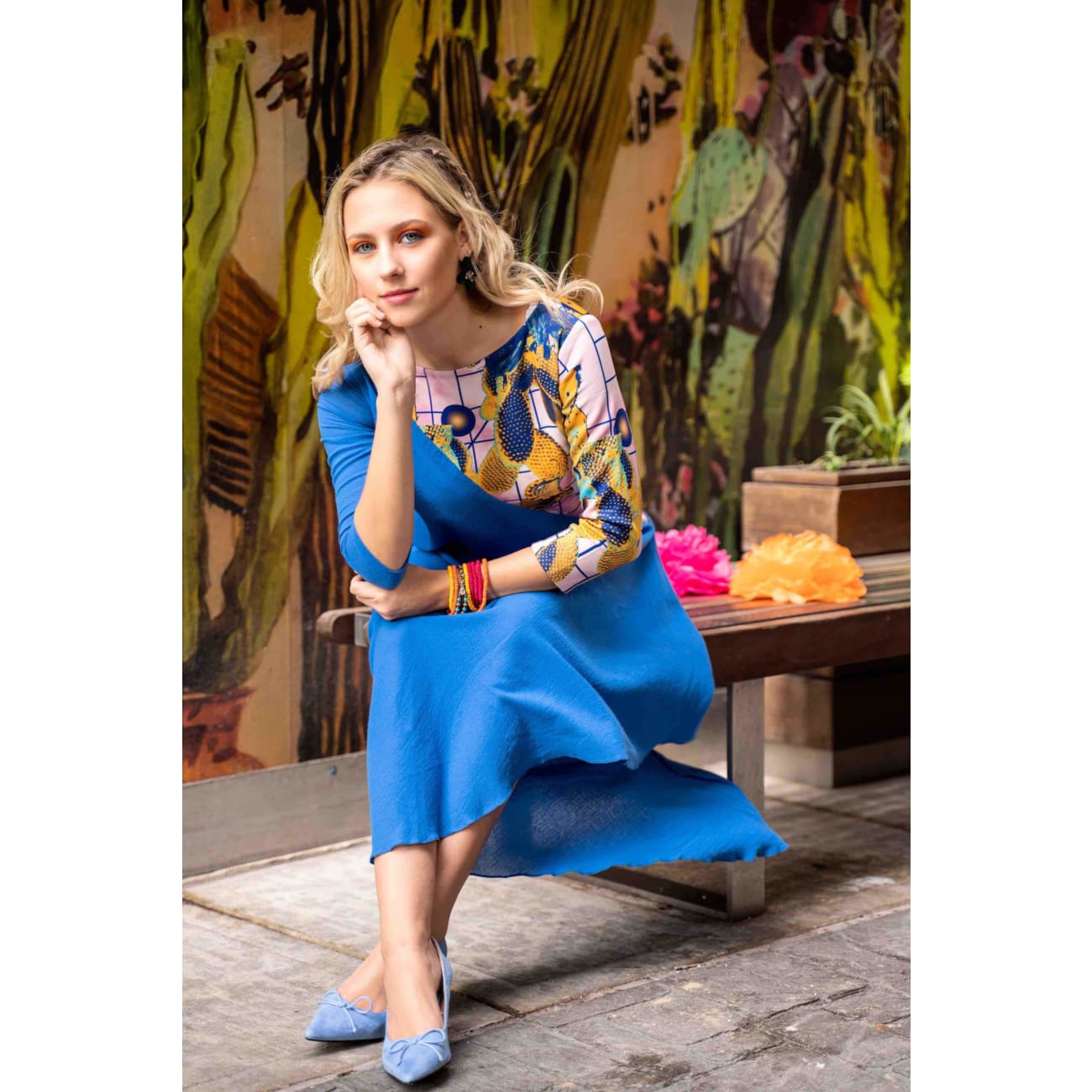 Blue midi dress | Long Sleeves | Womens fashion by Sandhya Garg Blue midi dress | Long Sleeves | Womens fashion by Sandhya Garg