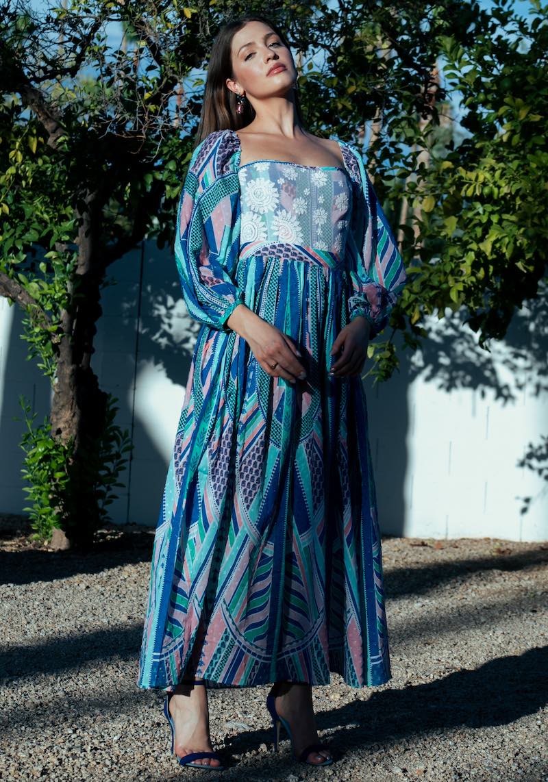 Green Maxi Dress | Geometric print | Womens fashion by Sandhya Garg Green Maxi Dress | Geometric print | Womens fashion by Sandhya Garg