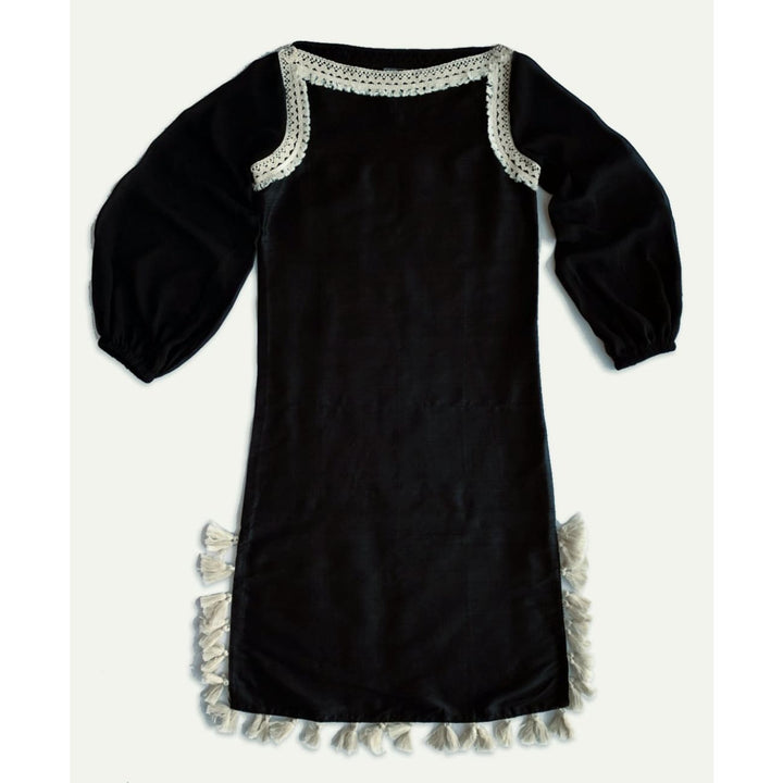 Black Kaftan Dress | Long sleeve Silk Midi Dress | Bohemian Outfit   Sandhya Garg