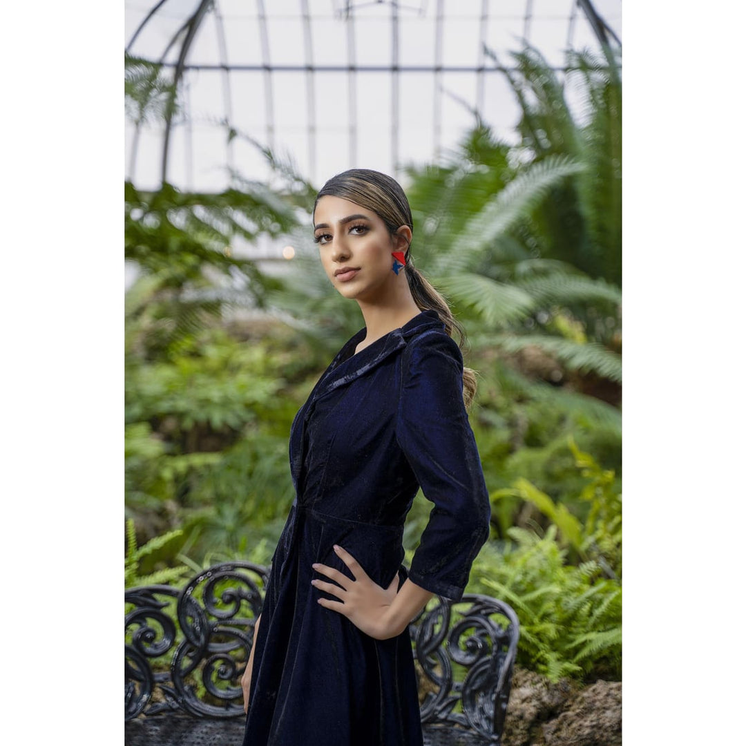 Margarita Navy Blue Velvet Jacket Dress Sandhya Garg Margarita Navy Blue Velvet Jacket Dress Sandhya Garg