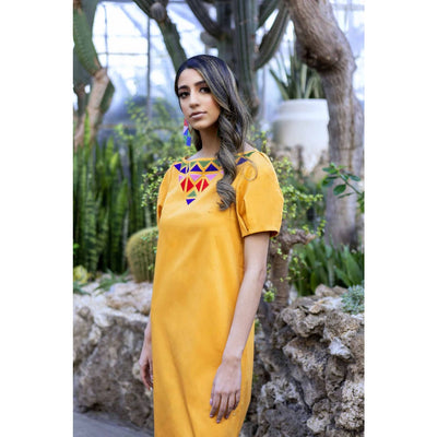Maya Yellow Midi Dress Dresses Sandhya Garg Free Shipping Designer dress Dress for vacation Resort wear vacation dress Vacation wear