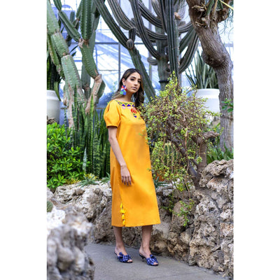 Maya Yellow Midi Dress Dresses Sandhya Garg Free Shipping Designer dress Dress for vacation Resort wear vacation dress Vacation wear