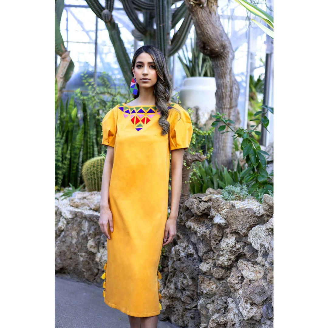 designer yellow dresses Maya Midi Dress – Sandhya Garg cami dress Evening Cocktail Dress The full ball gown Size:Size 6 / XS
