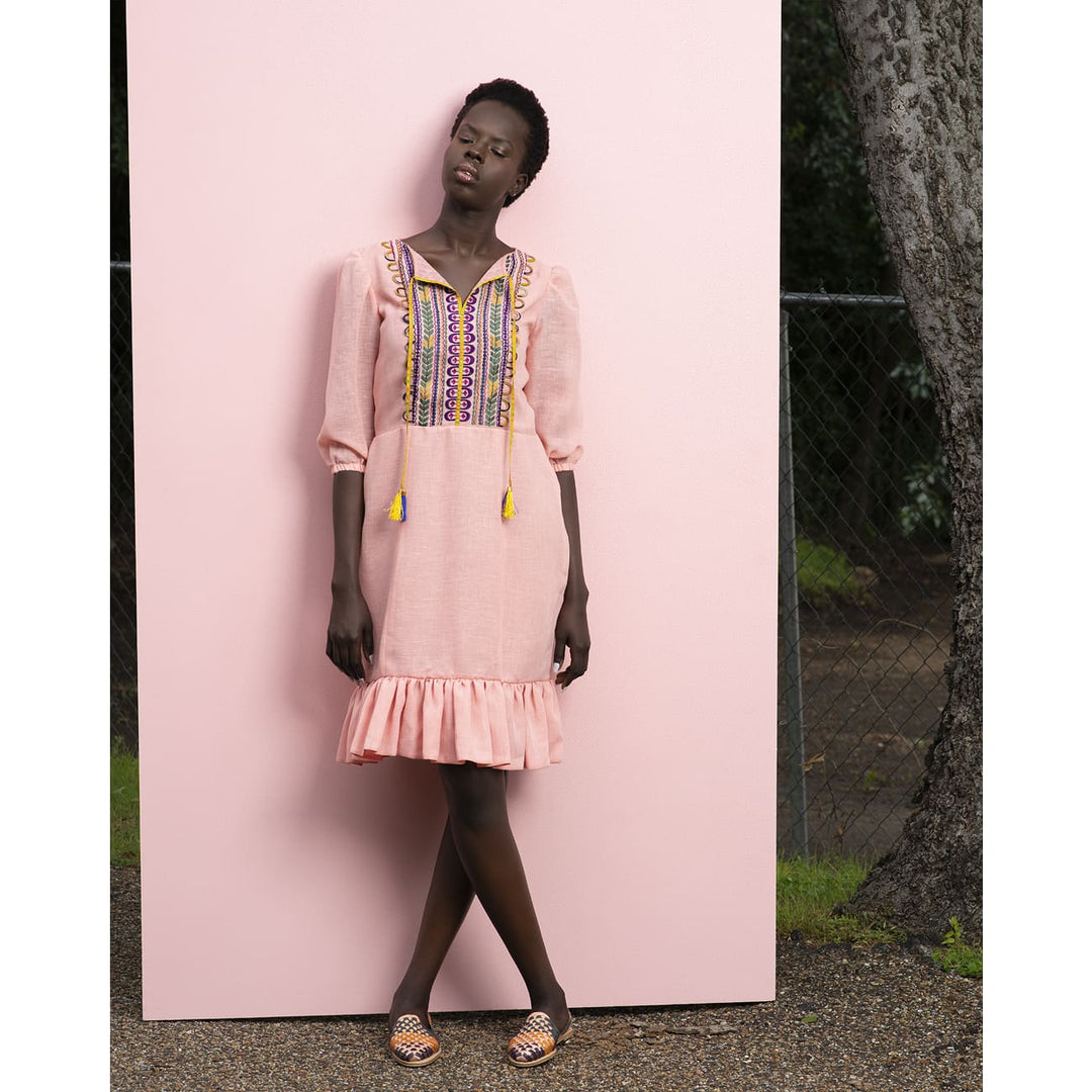 Paris Pink Linen Dress | Blush Bohemian Dress