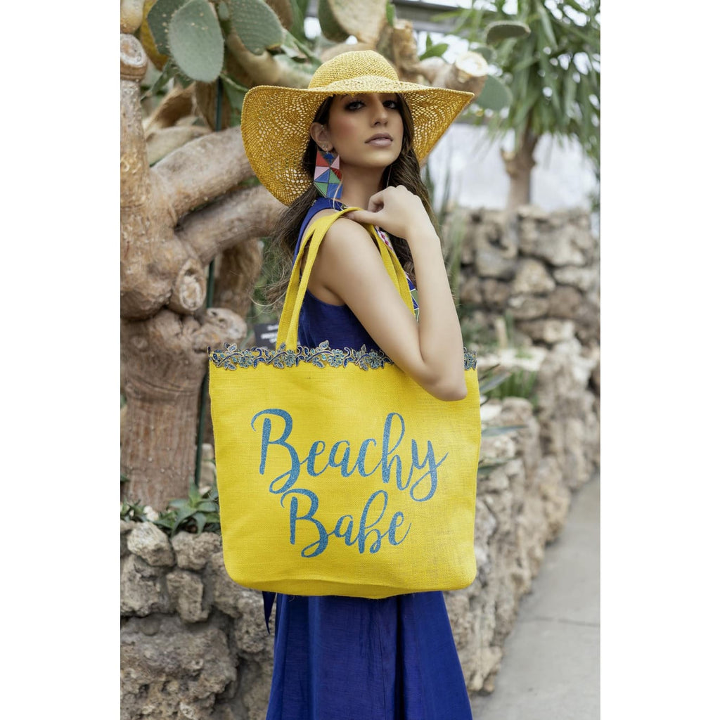 Yellow Big Tote Bag For Beach Travel Or Vacation Sandhya Garg