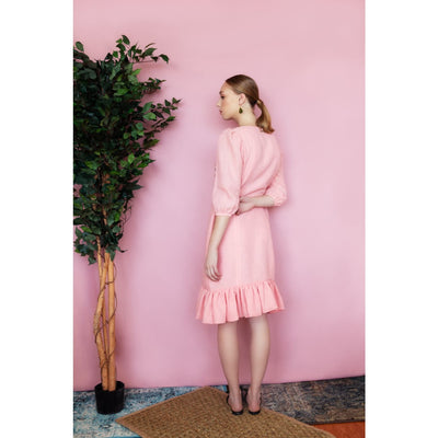 pink linen dress long sleeve