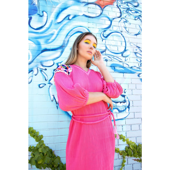 Rosa Pink Plisse Dress for women – Sandhya Garg