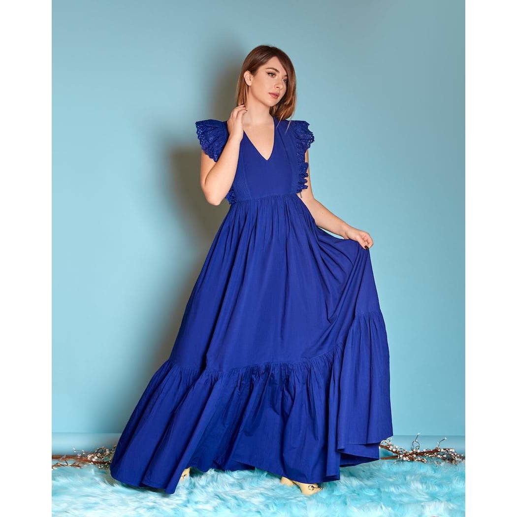 Royal Blue Maxi Dress For Women | Long Flowy Beach dress Sandhya Garg Royal Blue Maxi Dress For Women | Long Flowy Beach dress Sandhya Garg