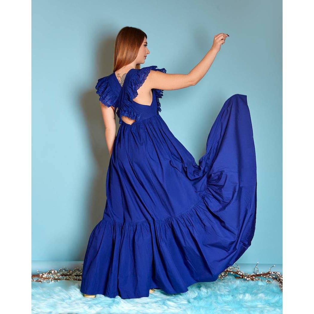 Royal Blue Maxi Dress For Women | Long Flowy Beach dress Sandhya Garg Royal Blue Maxi Dress For Women | Long Flowy Beach dress Sandhya Garg