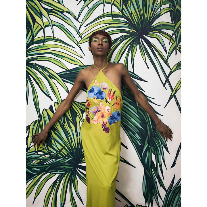 Viola Green Maxi Dress | Halter Neck Bohemian Beach Resort Dress Sandhya Garg Viola Green Maxi Dress | Halter Neck Bohemian Beach Resort Dress Sandhya Garg